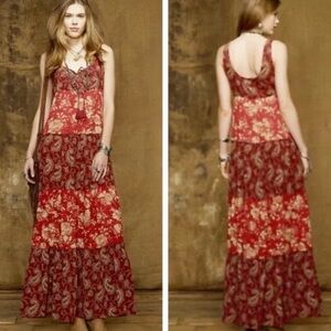 Denim & Supply Ralph Lauren Size Small Red Boho Tiered Maxi Dress Cottage Floral